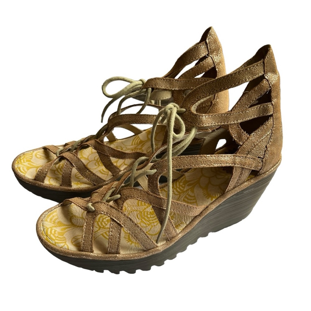 Fly London Yake Rose Gold Platform Sandal Size 38